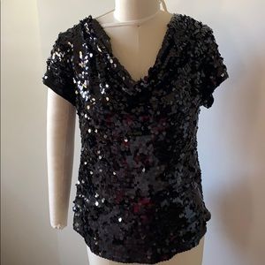 INC Black Sequins Draped Blouse